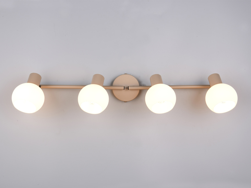 LED Deckenstrahler 4-flammig aus Metall in Beige mit Glasschirmen, Breite 70cm