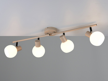 LED Deckenstrahler 4-flammig aus Metall in Beige mit Glasschirmen, Breite 70cm
