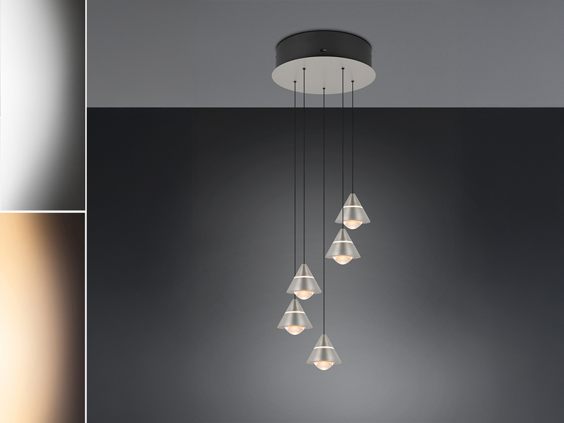 LED Cluster Pendelleuchte ROMEO höhenverstellbar, 5-flammig Silber Ø 28cm
