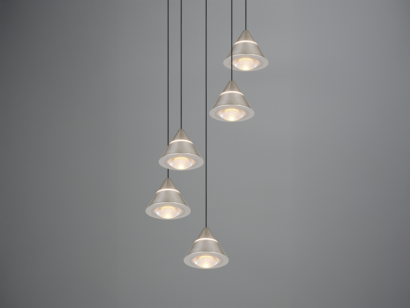 LED Cluster Pendelleuchte ROMEO höhenverstellbar, 5-flammig Silber Ø 28cm