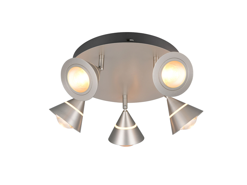 Moderner LED Deckenstrahler ROMEO mit 5 schwenkbaren Spots Silber Ø 30cm