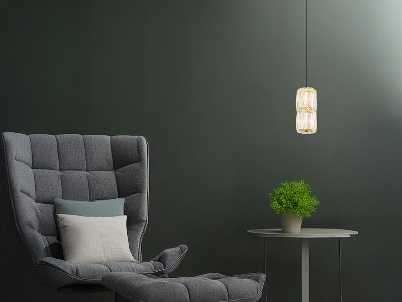 Kleine LED Pendelleuchte STEFANIE aus Metall in Gold mit Glaskristallen, Ø 12cm