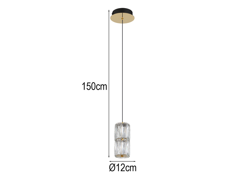 Kleine LED Pendelleuchte STEFANIE aus Metall in Gold mit Glaskristallen, Ø 12cm