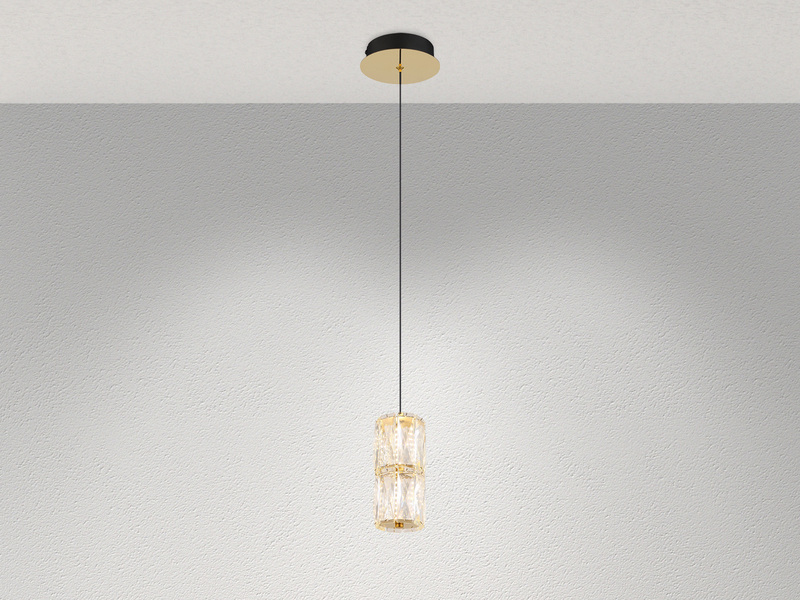 Kleine LED Pendelleuchte STEFANIE aus Metall in Gold mit Glaskristallen, Ø 12cm