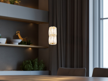 Kleine LED Pendelleuchte STEFANIE aus Metall in Gold mit Glaskristallen, Ø 12cm