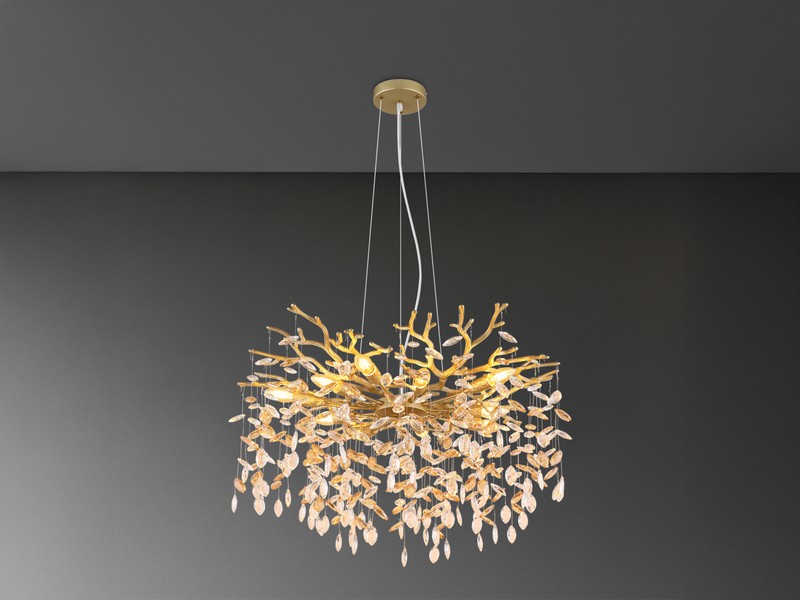 Großer Kronleuchter QUEENA Gold 10-flammig mit Glas Kristall 2-farbig Ø 80cm