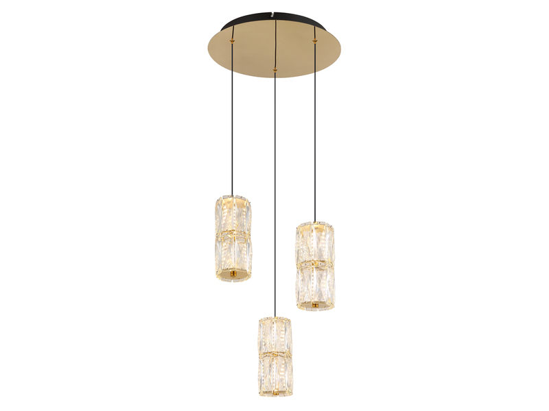 LED Cluster Pendelleuchte STEFANIE 3-flammig Gold mit Glaskristallen, Ø 36cm