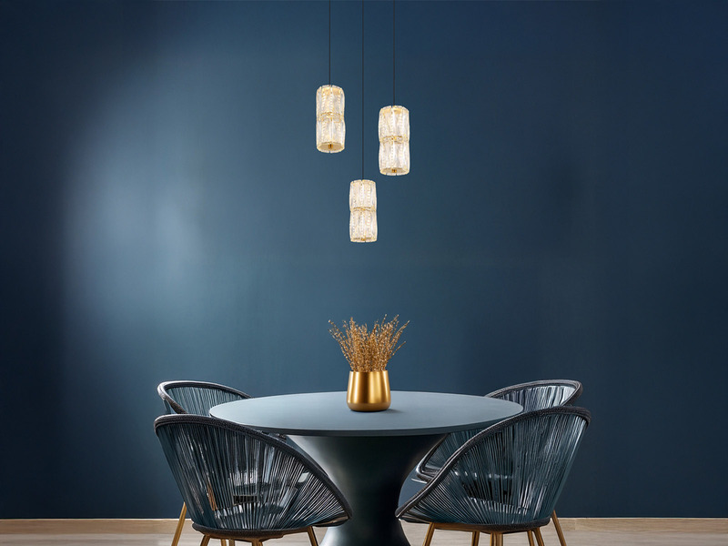 LED Cluster Pendelleuchte STEFANIE 3-flammig Gold mit Glaskristallen, Ø 36cm