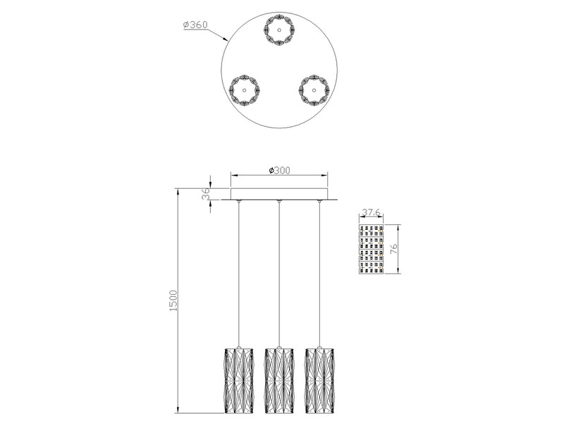 LED Cluster Pendelleuchte STEFANIE 3-flammig Gold mit Glaskristallen, Ø 36cm