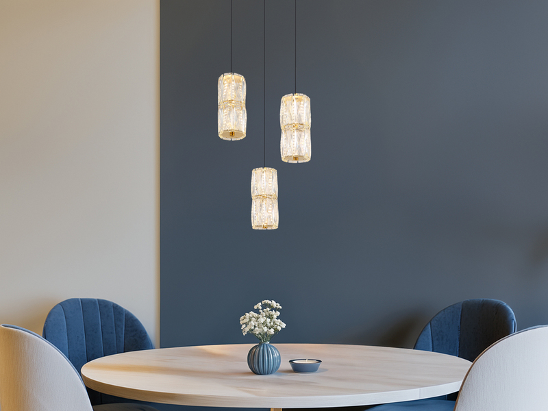 LED Cluster Pendelleuchte STEFANIE 3-flammig Gold mit Glaskristallen, Ø 36cm