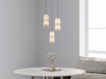LED Cluster Pendelleuchte STEFANIE 3-flammig Gold mit Glaskristallen, Ø 36cm
