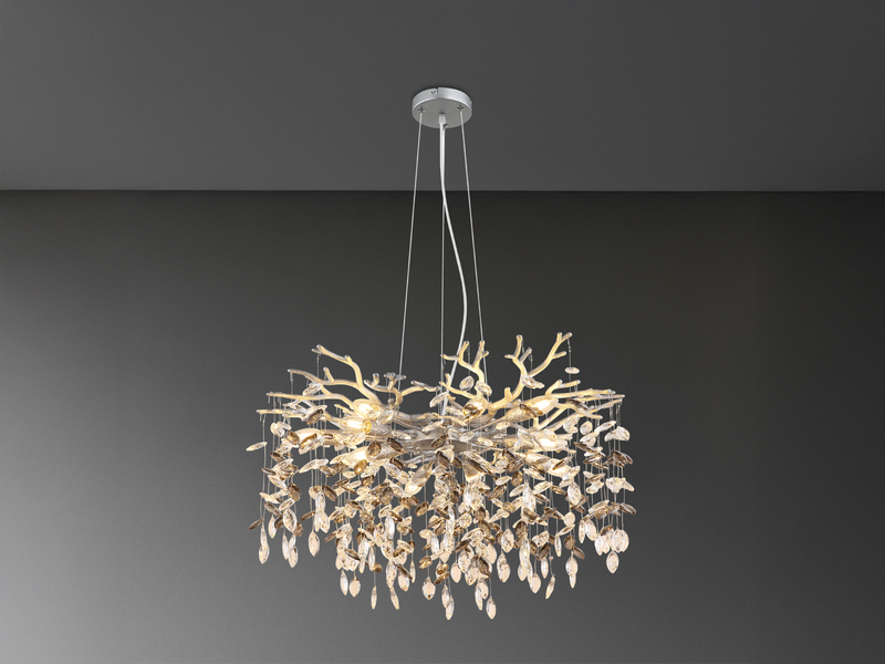 Großer Kronleuchter QUEENA Silber 10-flammig mit Glas Kristall 2-farbig Ø 80cm