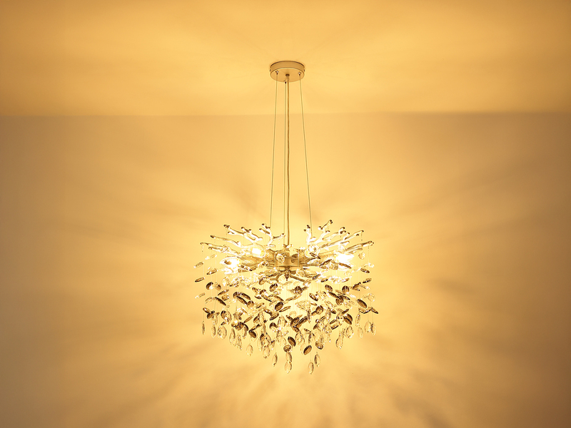 Großer Kronleuchter QUEENA Silber 10-flammig mit Glas Kristall 2-farbig Ø 80cm