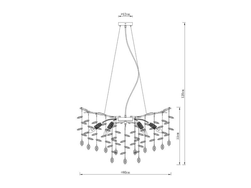 Großer Kronleuchter QUEENA Silber 10-flammig mit Glas Kristall 2-farbig Ø 80cm