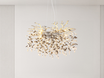 Großer Kronleuchter QUEENA Silber 10-flammig mit Glas Kristall 2-farbig Ø 80cm