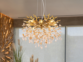 Kronleuchter QUEENA Gold 8-flammig mit Glas Kristall 2-farbig Ø 60cm