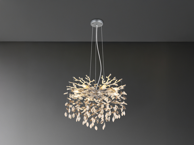 Kronleuchter QUEENA Silber 8-flammig mit Glas Kristall 2-farbig Ø 60cm