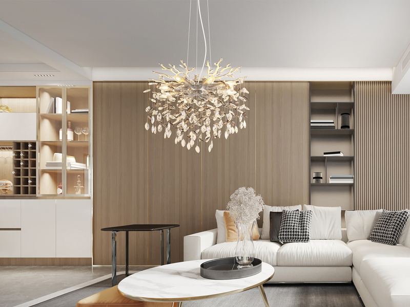 Kronleuchter QUEENA Silber 8-flammig mit Glas Kristall 2-farbig Ø 60cm