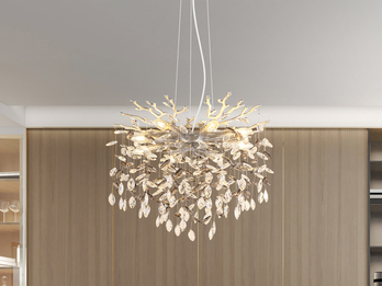 Kronleuchter QUEENA Silber 8-flammig mit Glas Kristall 2-farbig Ø 60cm