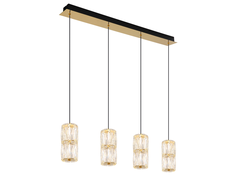 LED Pendelleuchte STEFANIE 4-flammig Gold mit Glaskristallen, Breite 84,5cm