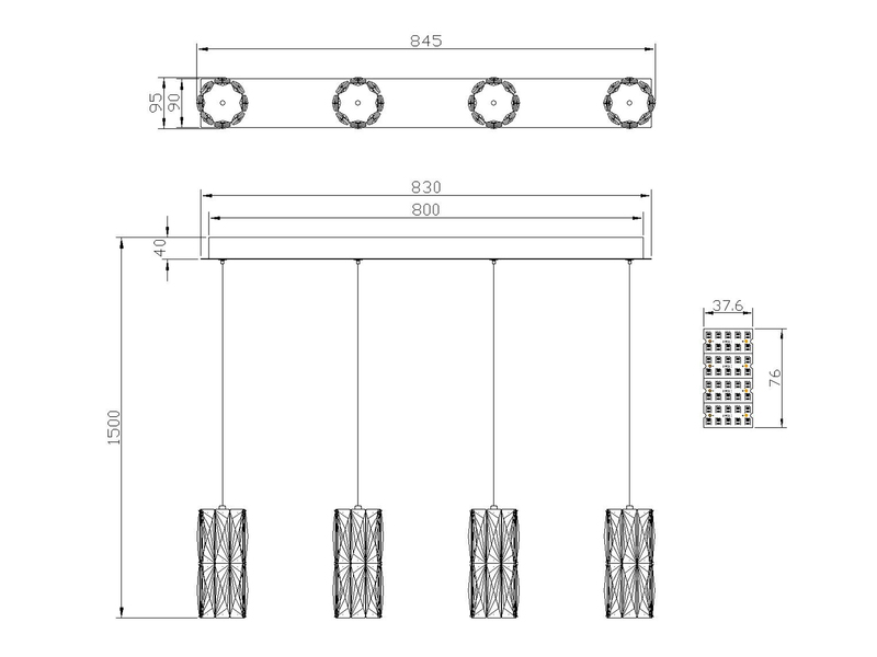 LED Pendelleuchte STEFANIE 4-flammig Gold mit Glaskristallen, Breite 84,5cm