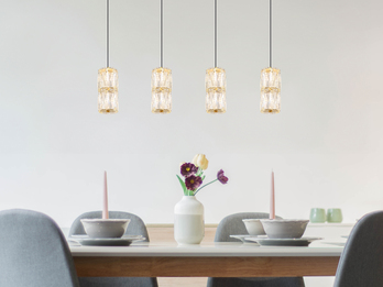LED Pendelleuchte STEFANIE 4-flammig Gold mit Glaskristallen, Breite 84,5cm