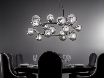 Große LED Pendelleuchte 16-flammig Schwarz-Glaskugeln Rauchglas, Ø 82cm