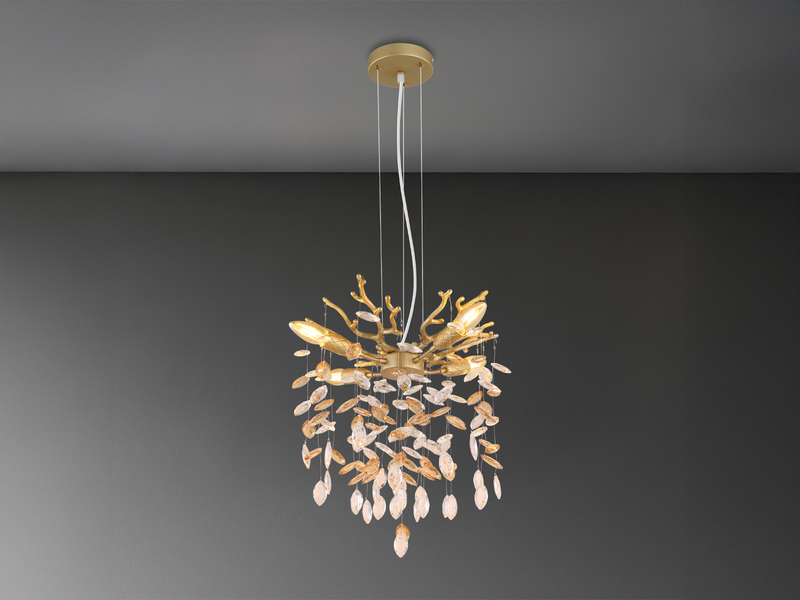 Kronleuchter QUEENA Gold 4-flammig mit Glas Kristall 2-farbig Ø 40cm