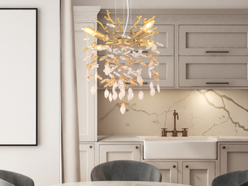 Kronleuchter QUEENA Gold 4-flammig mit Glas Kristall 2-farbig Ø 40cm