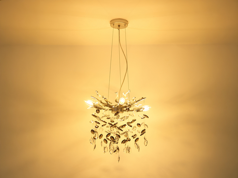 Kronleuchter QUEENA Silber 4-flammig mit Glas Kristall 2-farbig Ø 40cm