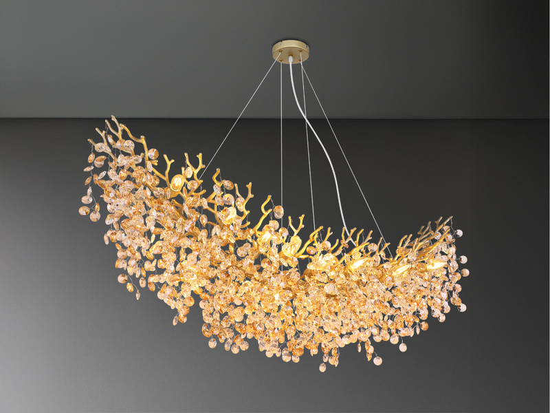 XXL Kronleuchter QUEENA Gold 16-flammig Glas Kristall 2-farbig, Breite: 150cm