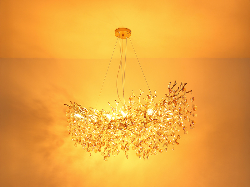 XXL Kronleuchter QUEENA Gold 16-flammig Glas Kristall 2-farbig, Breite: 150cm