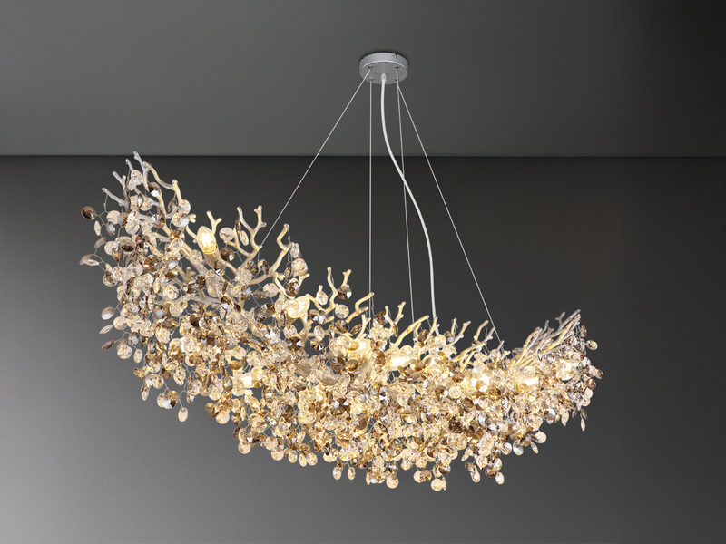 XXL Kronleuchter QUEENA Silber 16-flammig Glas Kristall 2-farbig, Breite: 150cm