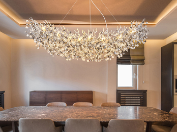 XXL Kronleuchter QUEENA Silber 16-flammig Glas Kristall 2-farbig, Breite: 150cm