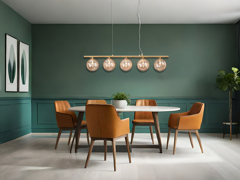 LED Pendelleuchte 5-flammig Gold-Glaskugeln Bernstein, Breite 100cm