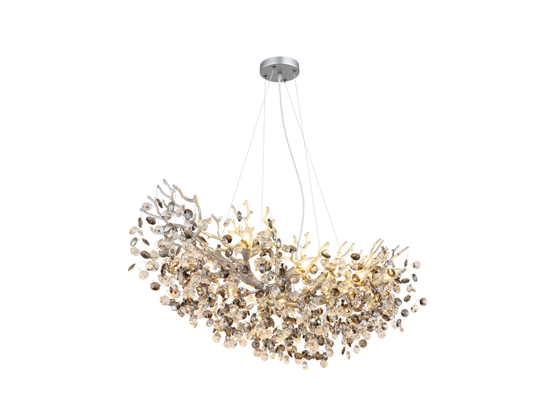 XL Kronleuchter QUEENA Silber 10-flammig Glas Kristall 2-farbig, Breite: 100cm