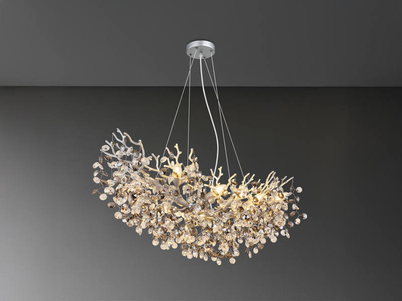 XL Kronleuchter QUEENA Silber 10-flammig Glas Kristall 2-farbig, Breite: 100cm