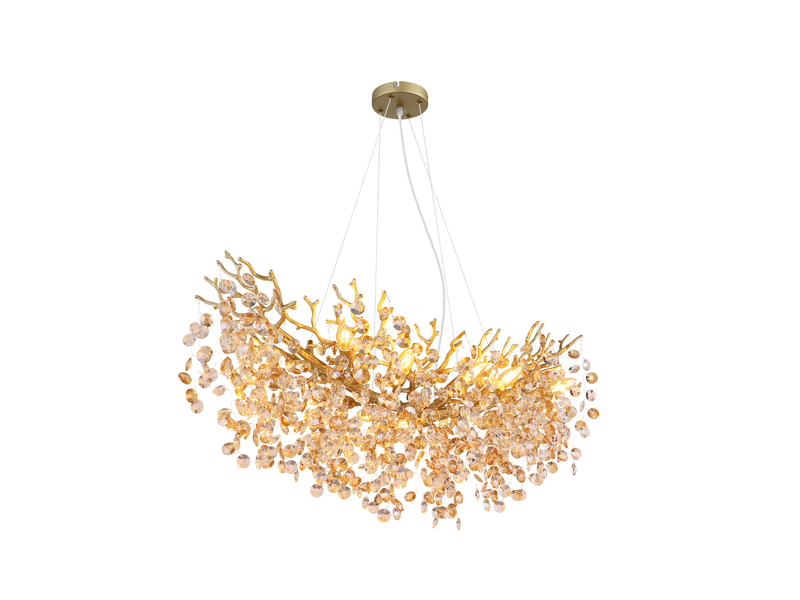 XL Kronleuchter QUEENA Gold 10-flammig Glas Kristall 2-farbig, Breite: 100cm