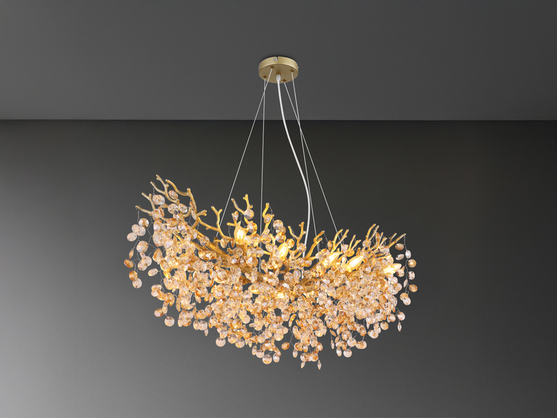 XL Kronleuchter QUEENA Gold 10-flammig Glas Kristall 2-farbig, Breite: 100cm