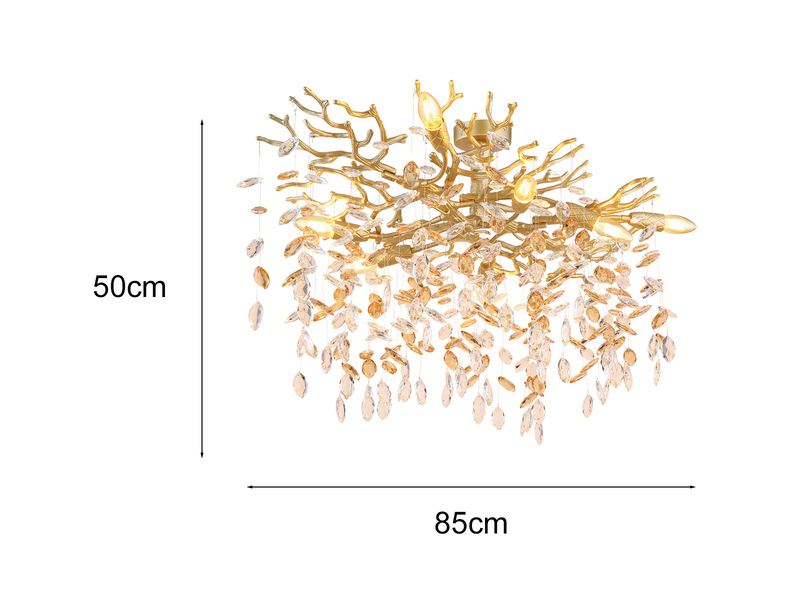 Große Deckenleuchte QUEENA Gold 7-flammig Glas Kristall 2-farbig, Breite 85cm