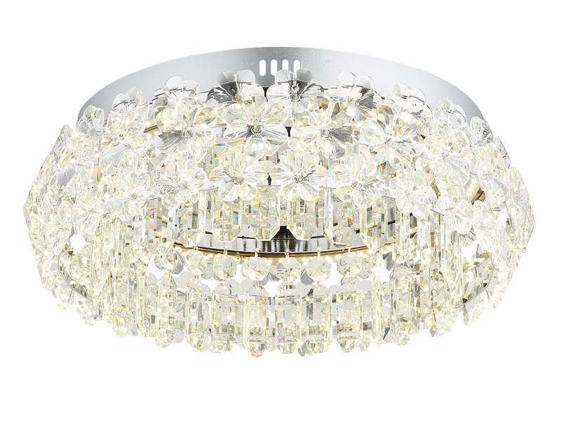 Große LED Deckenleuchte DIANN mit Glaskristallen in Blütenoptik, Ø 50cm
