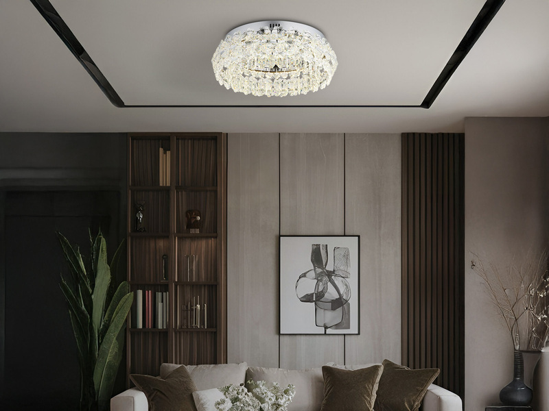 Große LED Deckenleuchte DIANN mit Glaskristallen in Blütenoptik, Ø 50cm