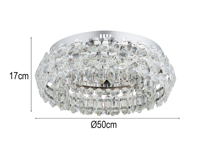 Große LED Deckenleuchte DIANN mit Glaskristallen in Blütenoptik, Ø 50cm