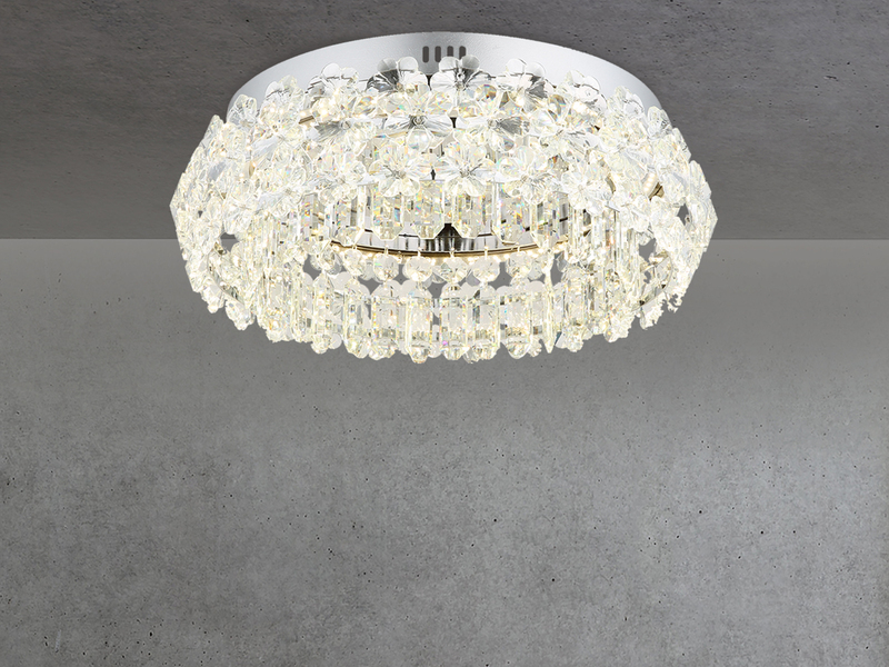 Große LED Deckenleuchte DIANN mit Glaskristallen in Blütenoptik, Ø 50cm