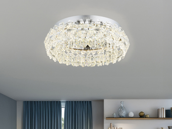 Große LED Deckenleuchte DIANN mit Glaskristallen in Blütenoptik, Ø 50cm