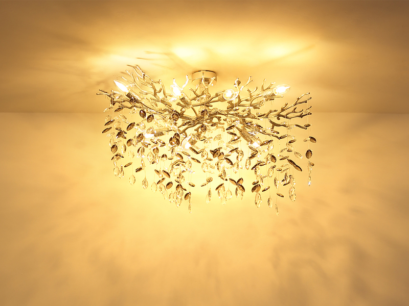 Große Deckenleuchte QUEENA Silber 7-flammig Glas Kristall 2-farbig, Breite 85cm