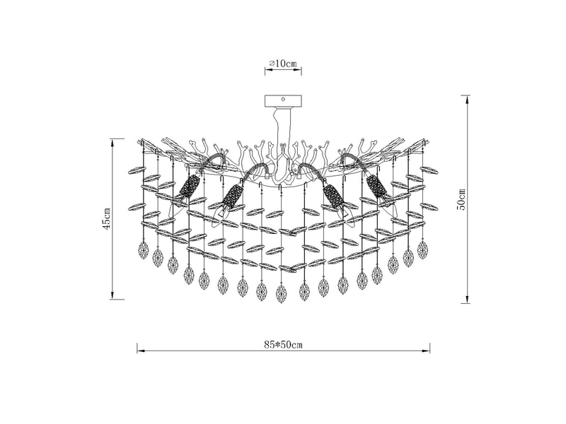 Große Deckenleuchte QUEENA Silber 7-flammig Glas Kristall 2-farbig, Breite 85cm