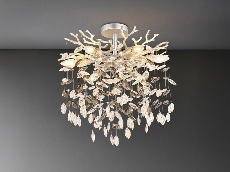 Deckenleuchte QUEENA Silber 6-flammig Glas Kristall 2-farbig Ø 50cm