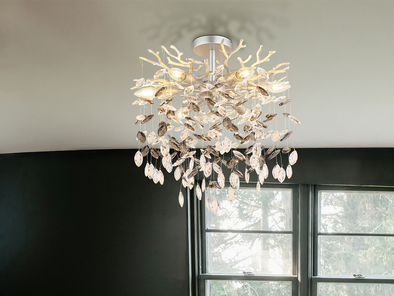 Deckenleuchte QUEENA Silber 6-flammig Glas Kristall 2-farbig Ø 50cm