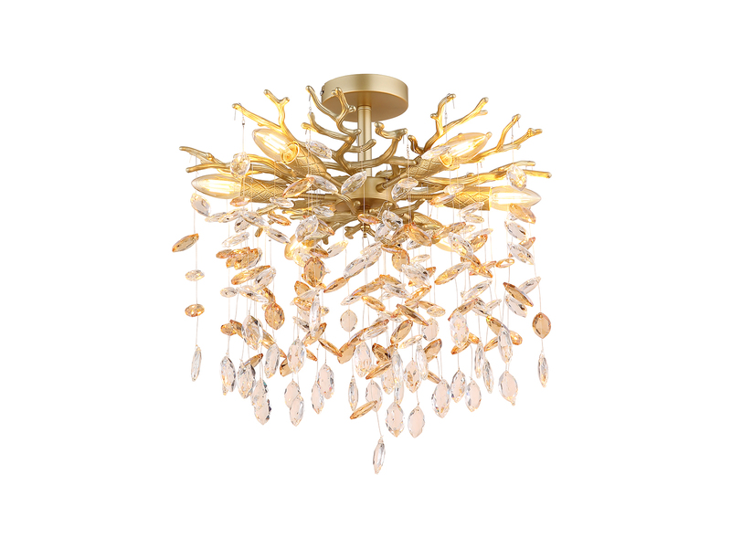 Deckenleuchte QUEENA Gold 6-flammig Glas Kristall 2-farbig Ø 50cm